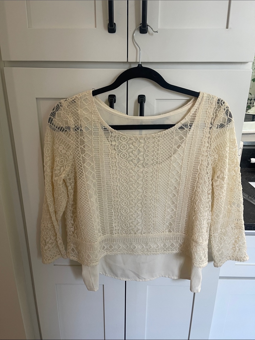 American Eagle Outfitters Ivory Crochet Lace Blouse